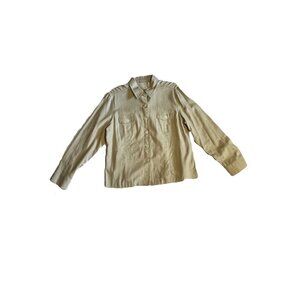 SIZE LARGE LINEN BLEND LONG SLEEVE BUTTON UP COLLARED KHAKI SHIRT